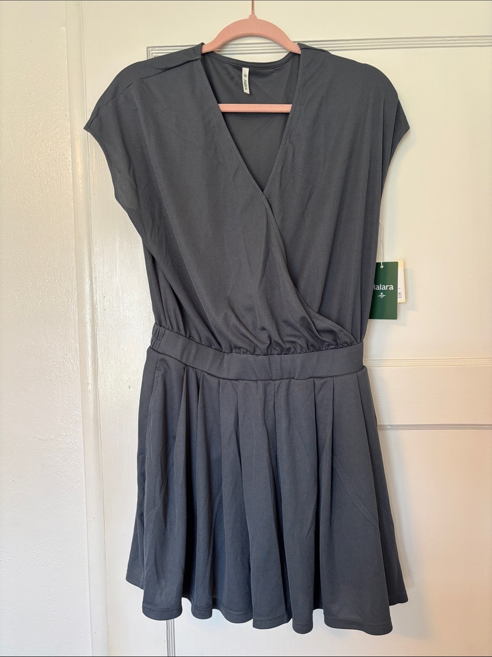 NWT Gray V Neck Short Sleeve Pocket Waffle Casual Romper- Brand: Halara